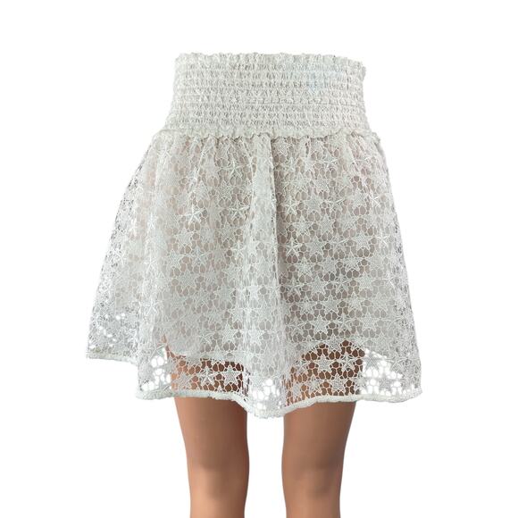 Hill House White Star Lace Smocked Elastic Waist Mini Flare A-Line Skirt Size S - Picture 2 of 3